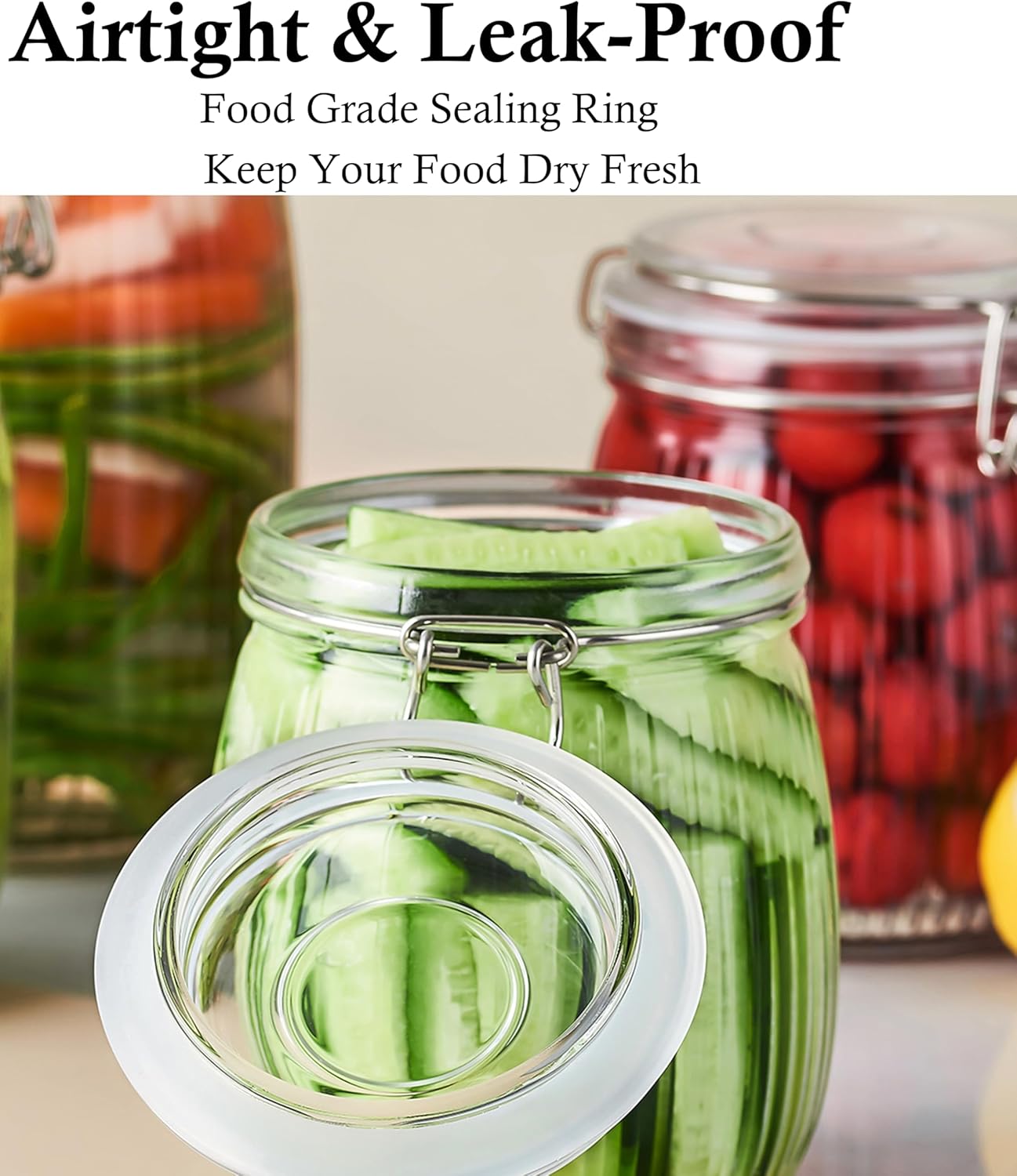 Dluxe Ave. GMCOZY Glass Jar With Airtight Lid 16 Oz-6set Thicken Sealed Food Storage Canister Wide Mouth Mason Storage Jars For Kitchen Pantry Coffee Beans Nuts Baking Goods Tea Spice Cereal Fruits