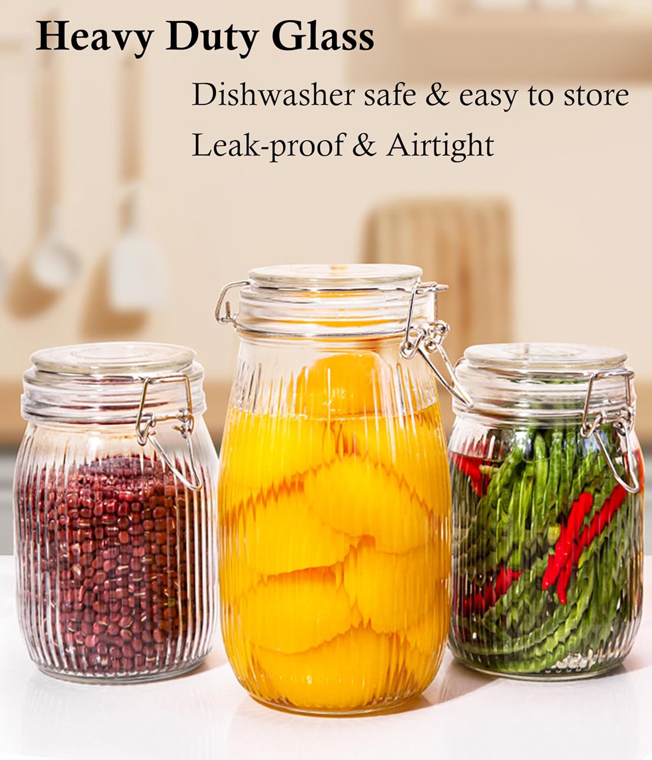 Dluxe Ave. GMCOZY Glass Jar With Airtight Lid 16 Oz-6set Thicken Sealed Food Storage Canister Wide Mouth Mason Storage Jars For Kitchen Pantry Coffee Beans Nuts Baking Goods Tea Spice Cereal Fruits
