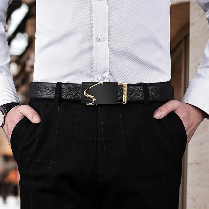 Dluxe Ave.  Mens Leather Ratchet Dress Belts with Sliding Adjustable