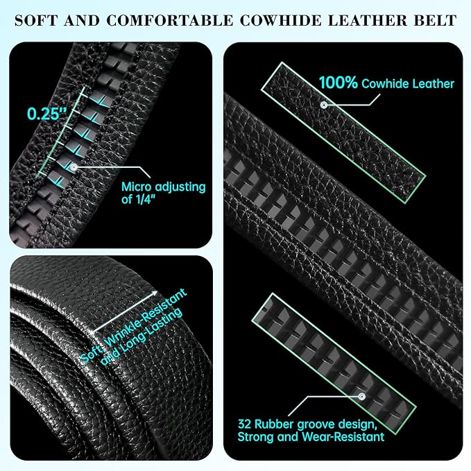 Dluxe Ave.  Mens Leather Ratchet Dress Belts with Sliding Adjustable