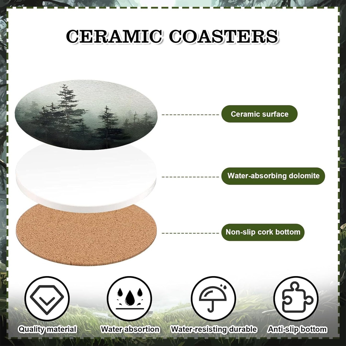 Dluxe Ave. Whaline 6Pcs Forest Coasters