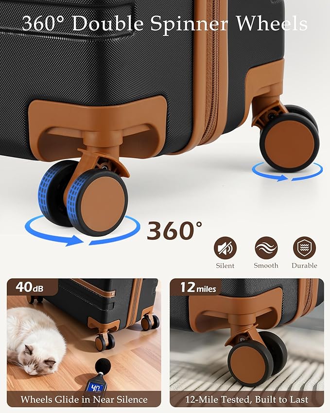 Dluxe Ave. 4 Piece Luggage ABS Carry on Suitcase/ TSA Lock/ Spinner wheels (Black Brown)