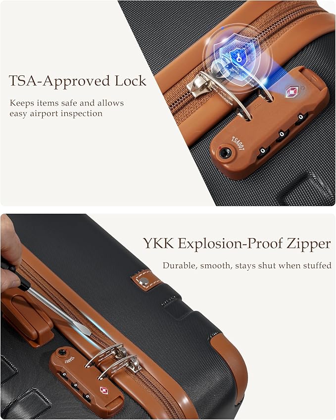 Dluxe Ave. 4 Piece Luggage ABS Carry on Suitcase/ TSA Lock/ Spinner wheels (Black Brown)