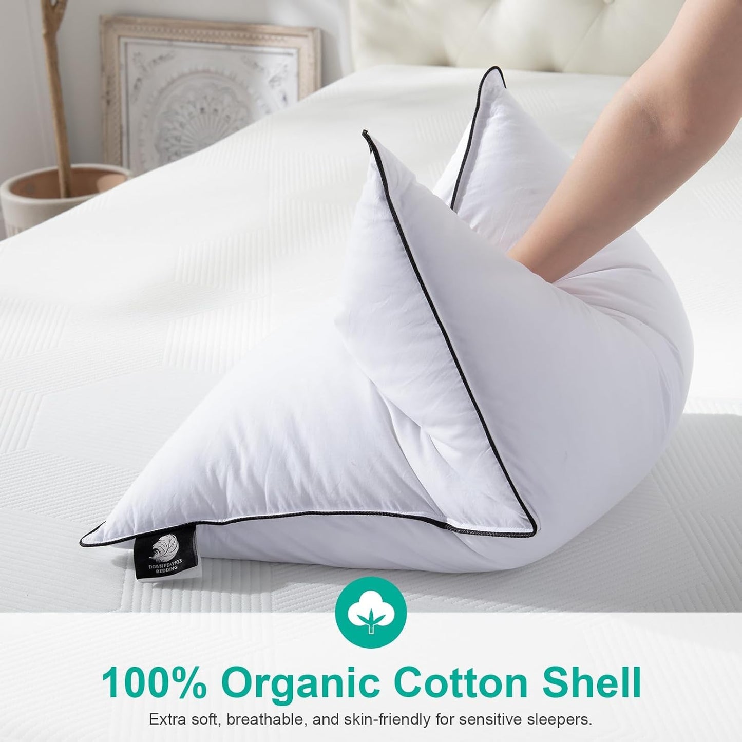 Dluxe Ave. ( STANDARD ) Feather Down Pillows, { MED. FIRM }Pack of 1, Luxury Hotel Collection (White 20"x26")