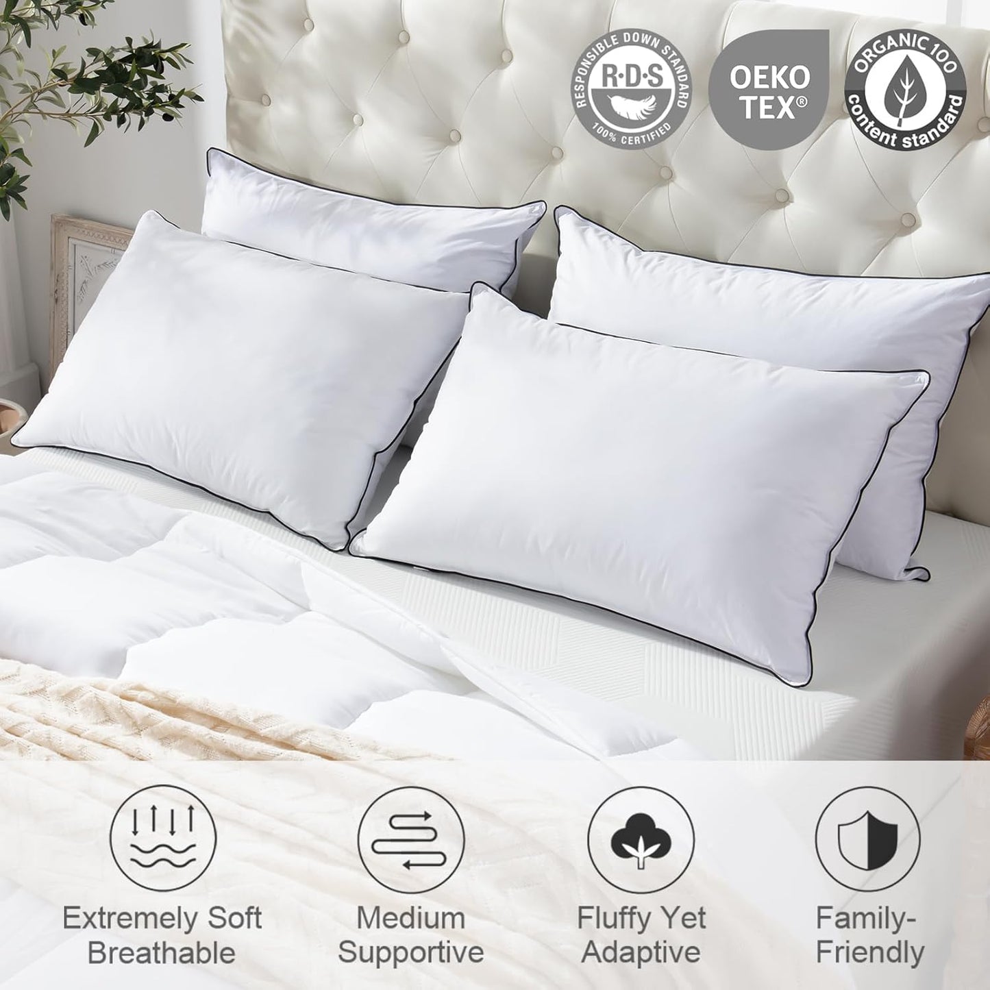 Dluxe Ave. ( STANDARD ) Feather Down Pillows, { MED. FIRM }Pack of 1, Luxury Hotel Collection (White 20"x26")