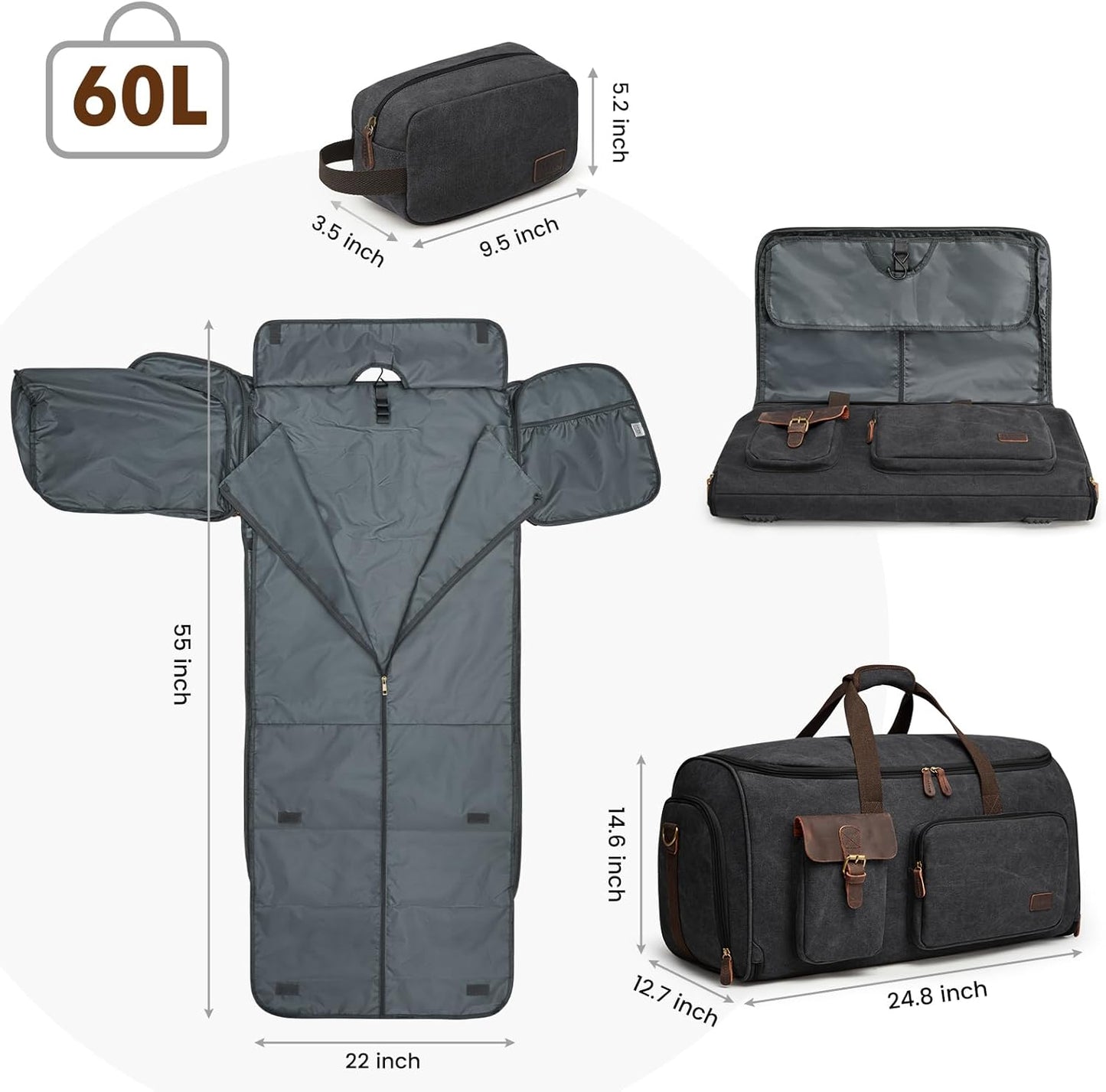Dluxe Ave. Convertible Garment Duffle Bags for Travel Suit/ Carry on Luggage with Toiletry Bag