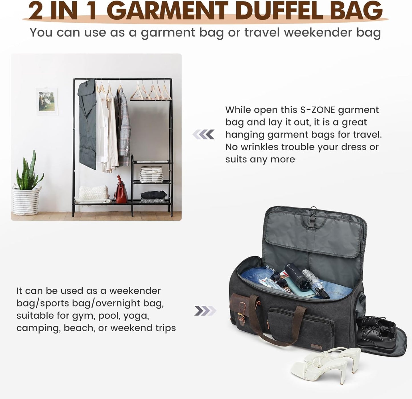 Dluxe Ave. Convertible Garment Duffle Bags for Travel Suit/ Carry on Luggage with Toiletry Bag