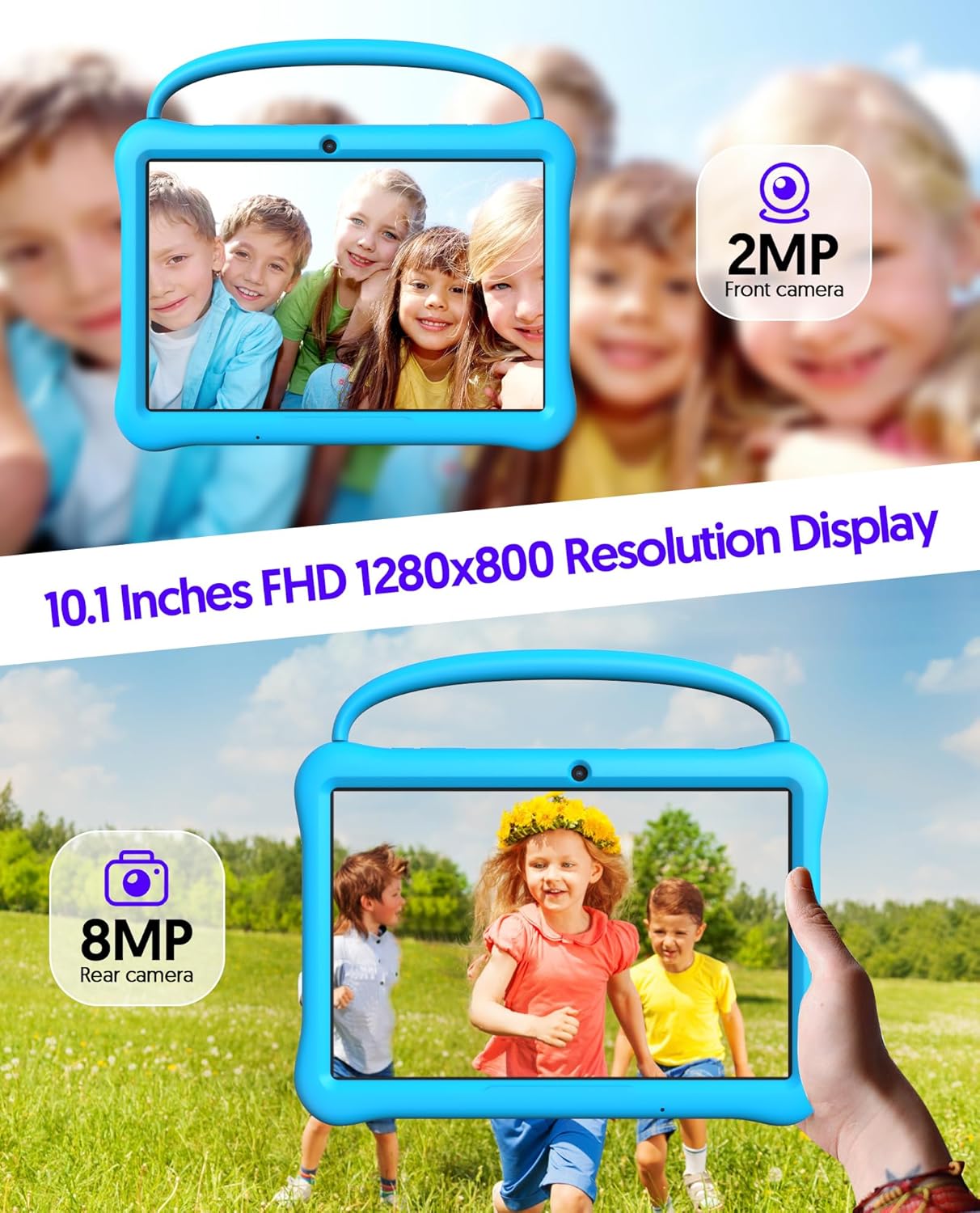 Dluxe Ave. PUTECCH Kids Tablet 10 inch Android 13 Tablet for Kids 2GB RAM 64GB ROM Quad-Core CPU Toddler Tablets Kids Space IPS HDTouch Screen Shockproof Case Parental Control WiFi Camera(Blue)