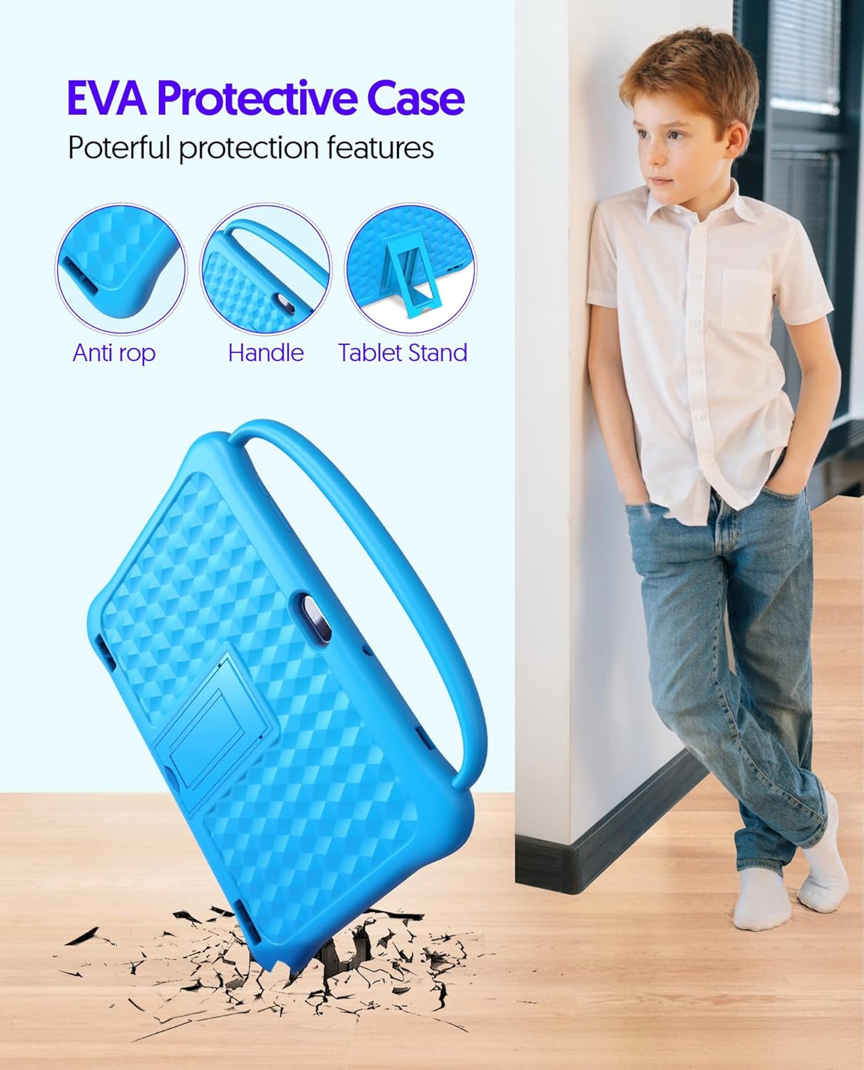 Dluxe Ave. PUTECCH Kids Tablet 10 inch Android 13 Tablet for Kids 2GB RAM 64GB ROM Quad-Core CPU Toddler Tablets Kids Space IPS HDTouch Screen Shockproof Case Parental Control WiFi Camera(Blue)