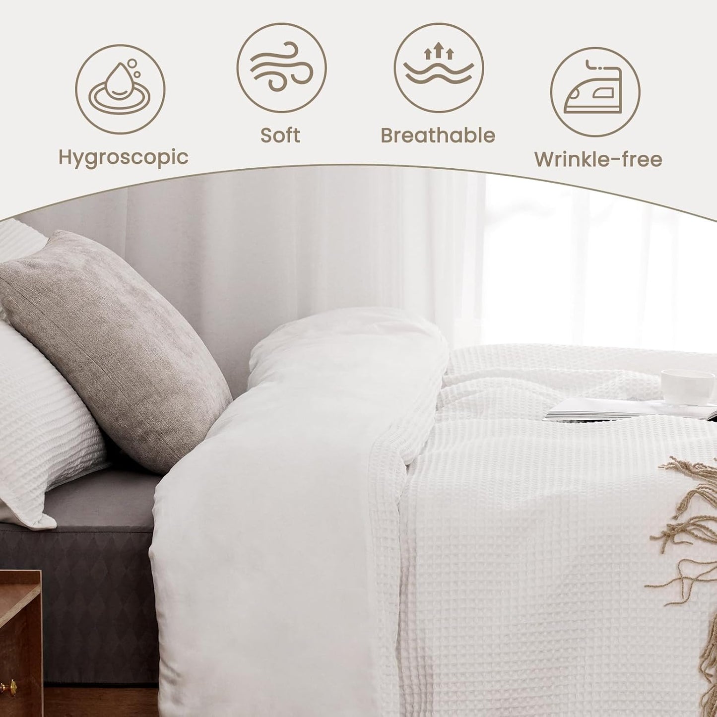 Dluxe Ave. ( QUEEN ) 3 Pcs {Duvet Cover} Set, 100% Cotton/ White