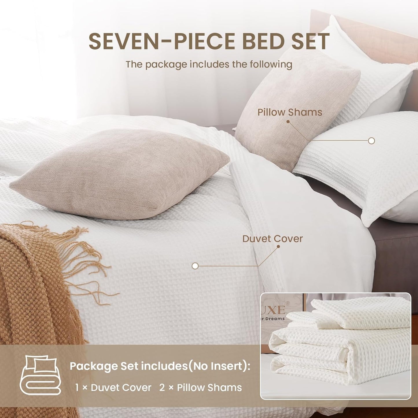 Dluxe Ave. ( QUEEN ) 3 Pcs {Duvet Cover} Set, 100% Cotton/ White