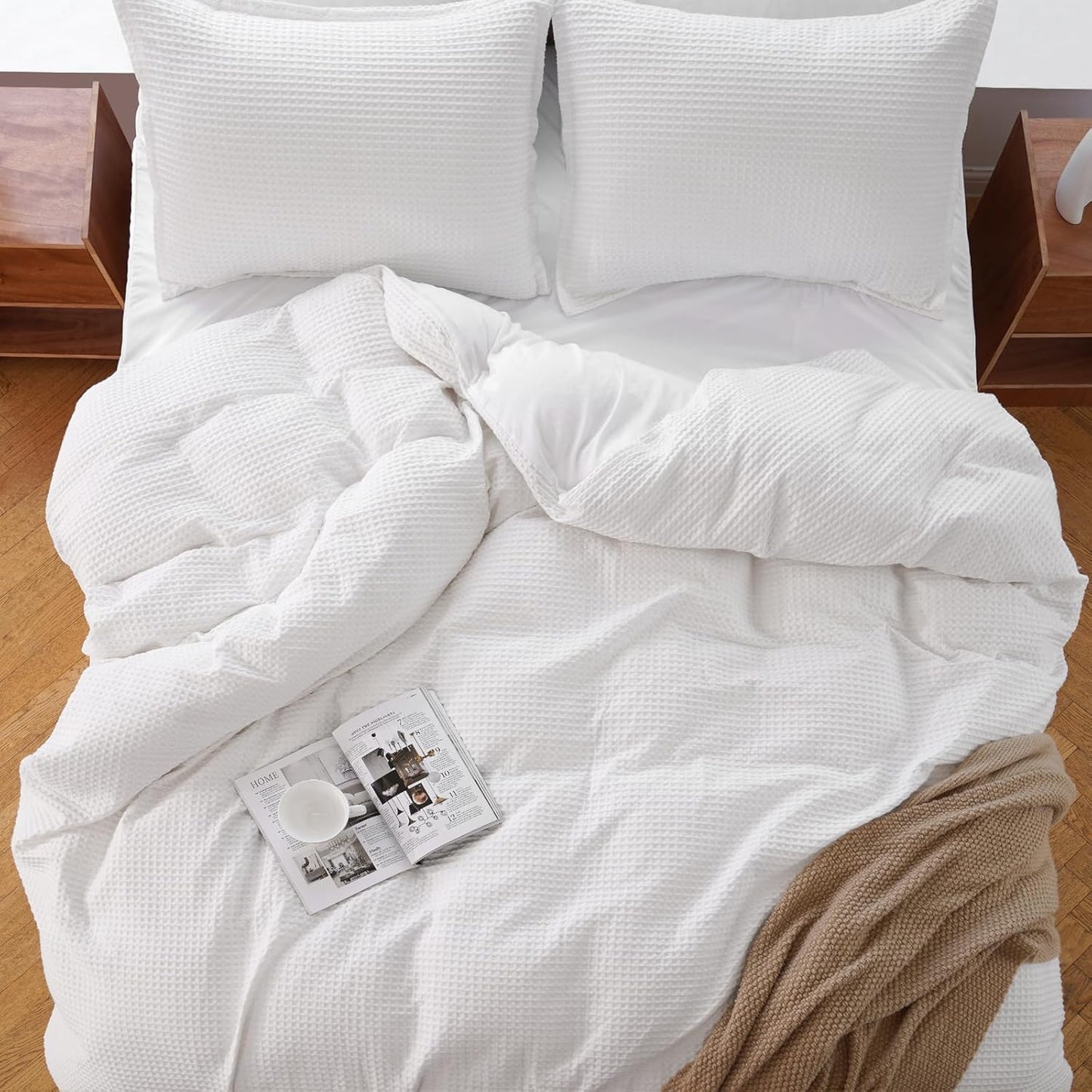 Dluxe Ave. ( QUEEN ) 3 Pcs {Duvet Cover} Set, 100% Cotton/ White