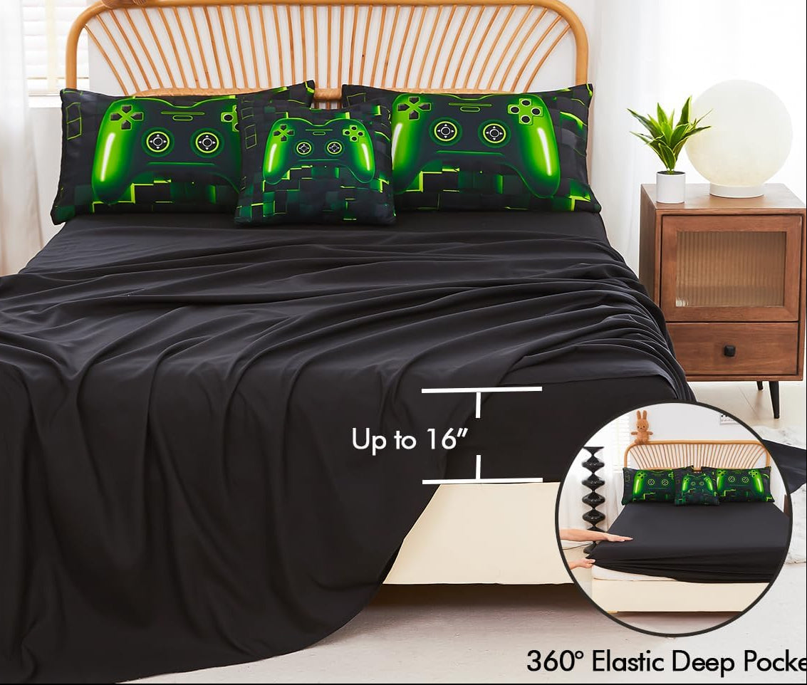 Dluxe Ave. ( TWIN ) 6 Pieces Bedding Set/ Green & Black