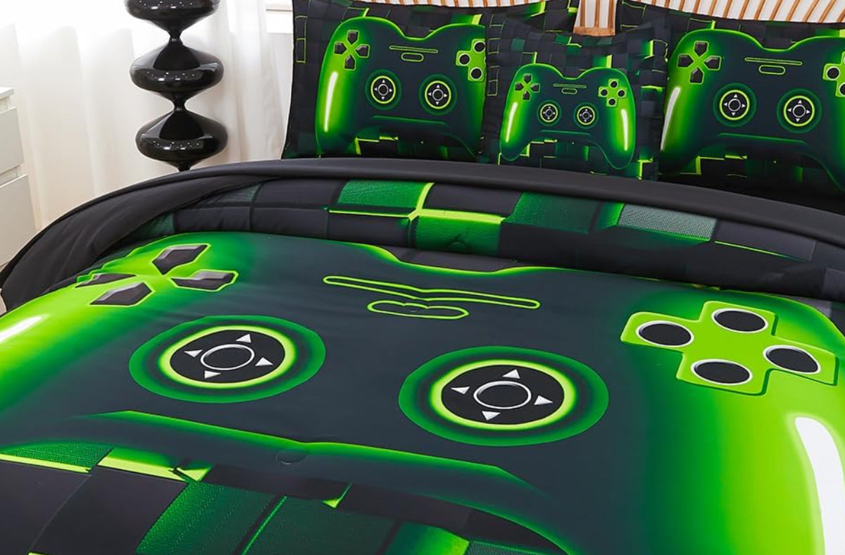 Dluxe Ave. ( TWIN ) 6 Pieces Bedding Set/ Green & Black
