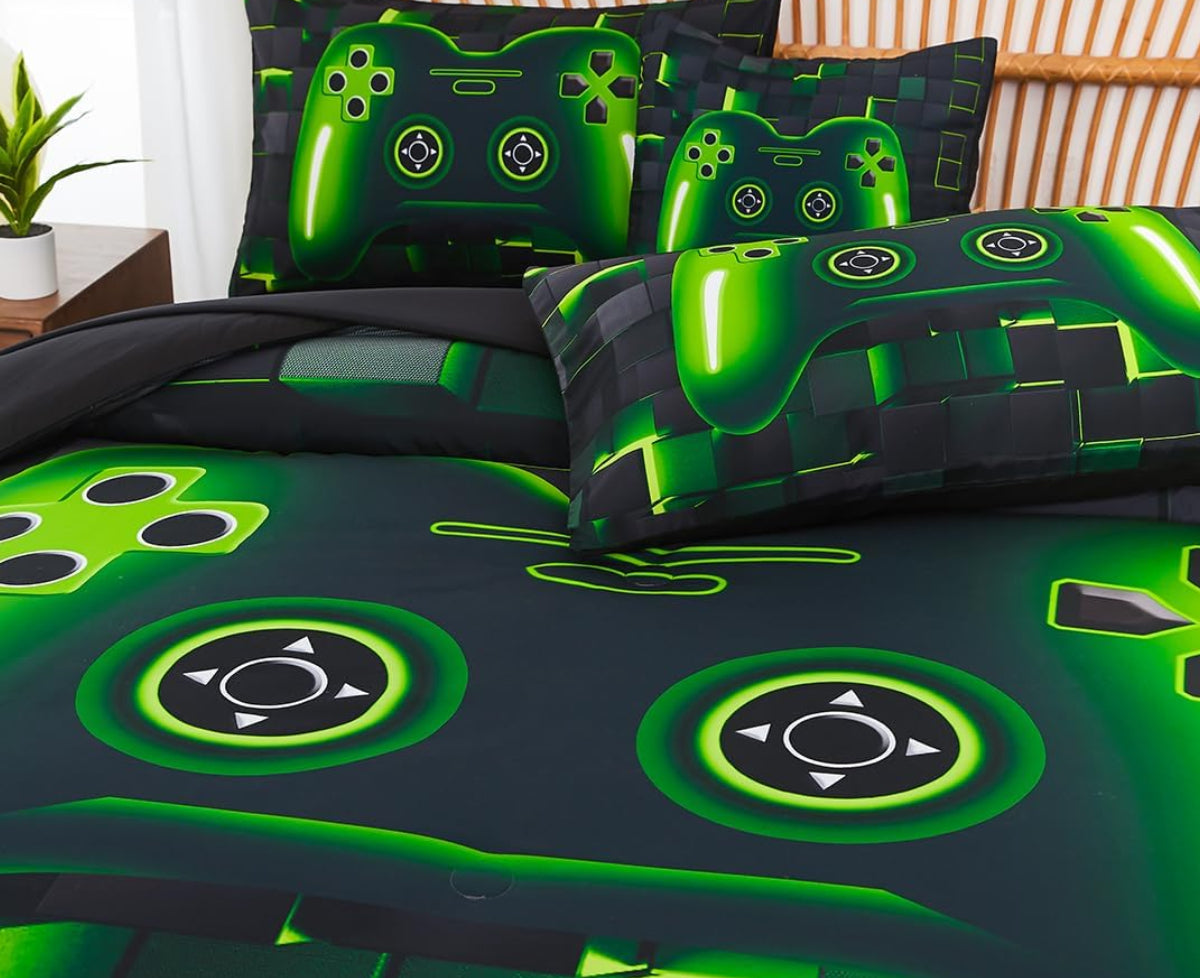 Dluxe Ave. ( TWIN ) 6 Pieces Bedding Set/ Green & Black