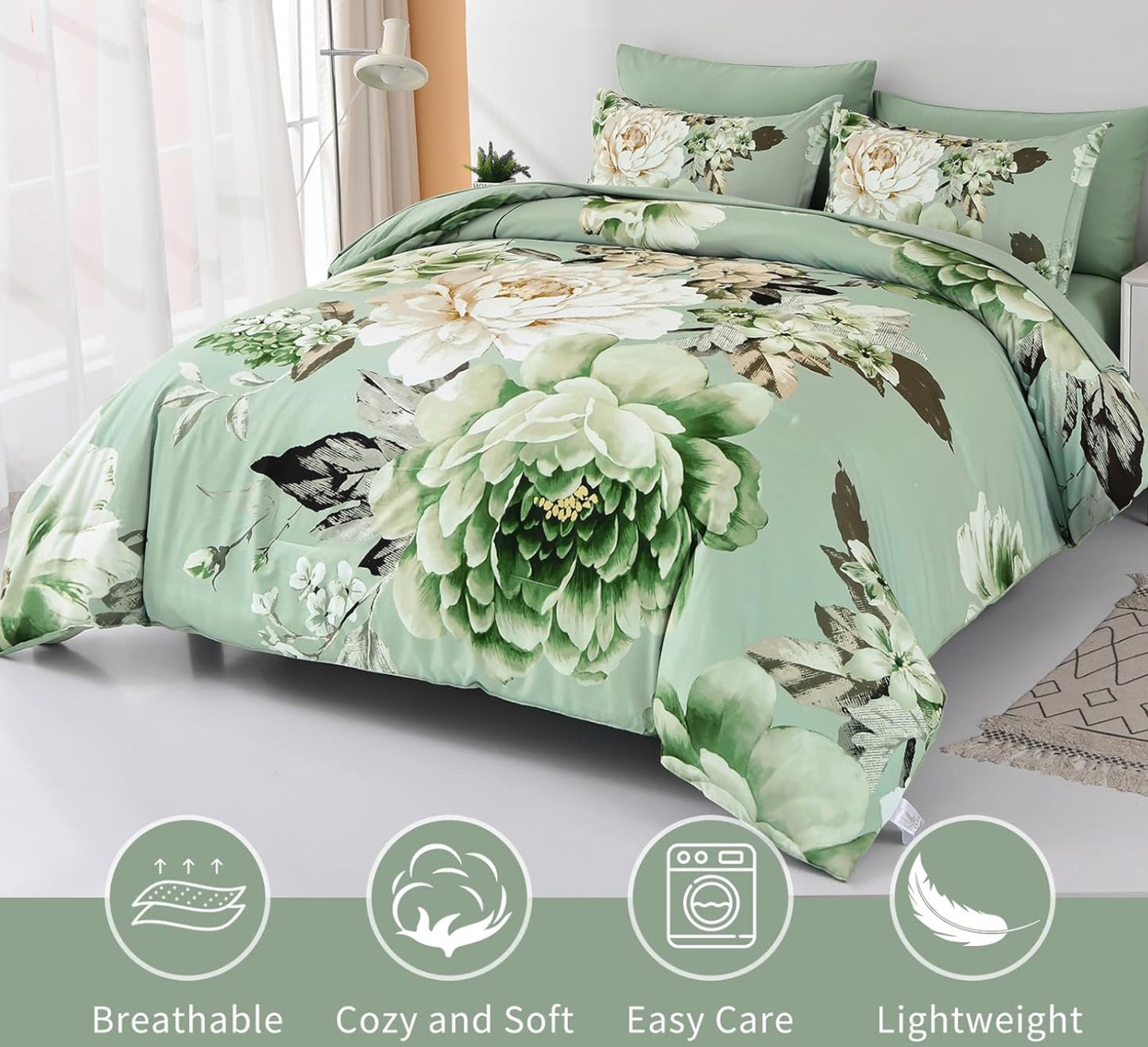 Dluxe Ave. (QUEEN) 7 Pieces Comforter Set/ Sage Green