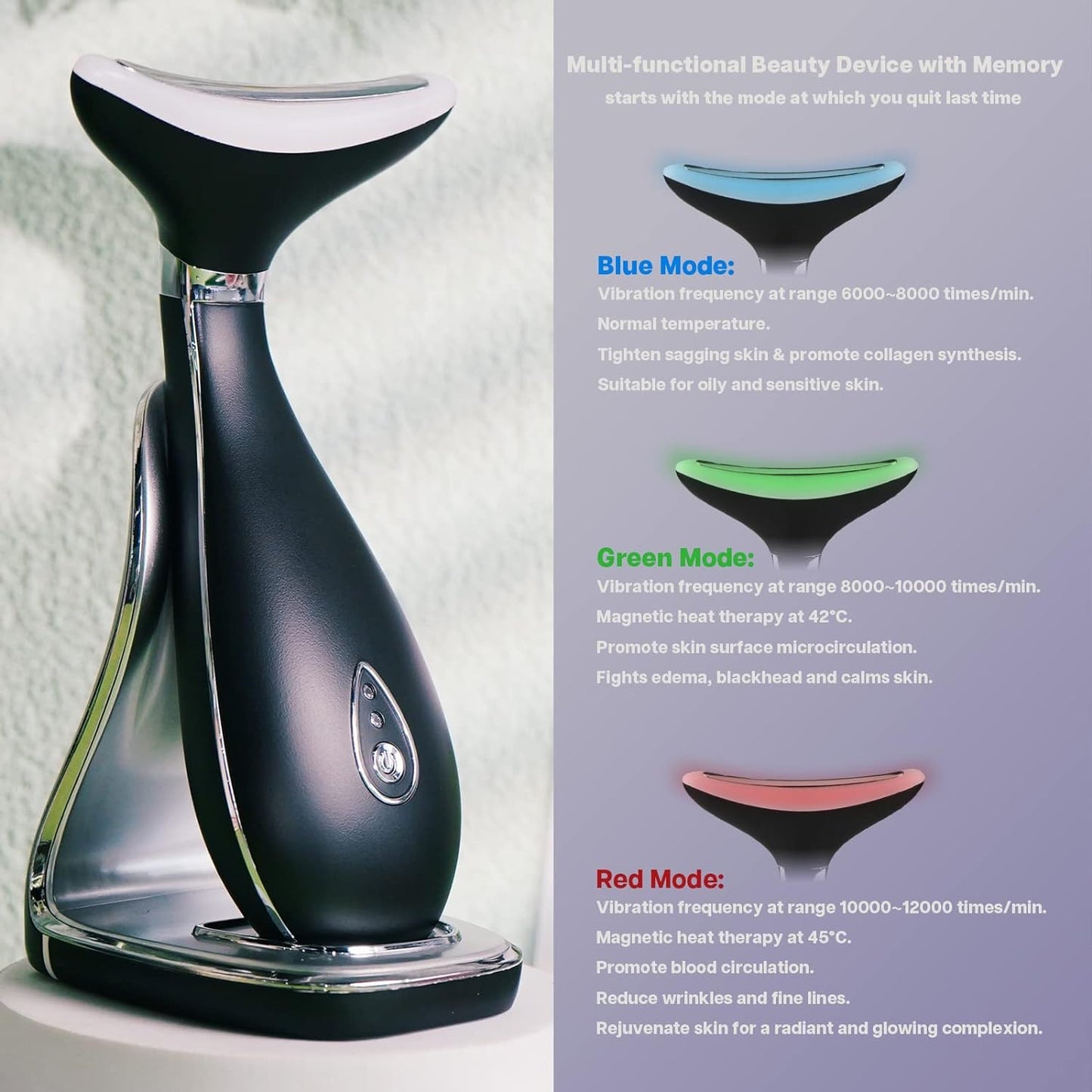 Dluxe Ave. Neck & Face Massager Skin Rejuvenation/  3-in-1 Space Black