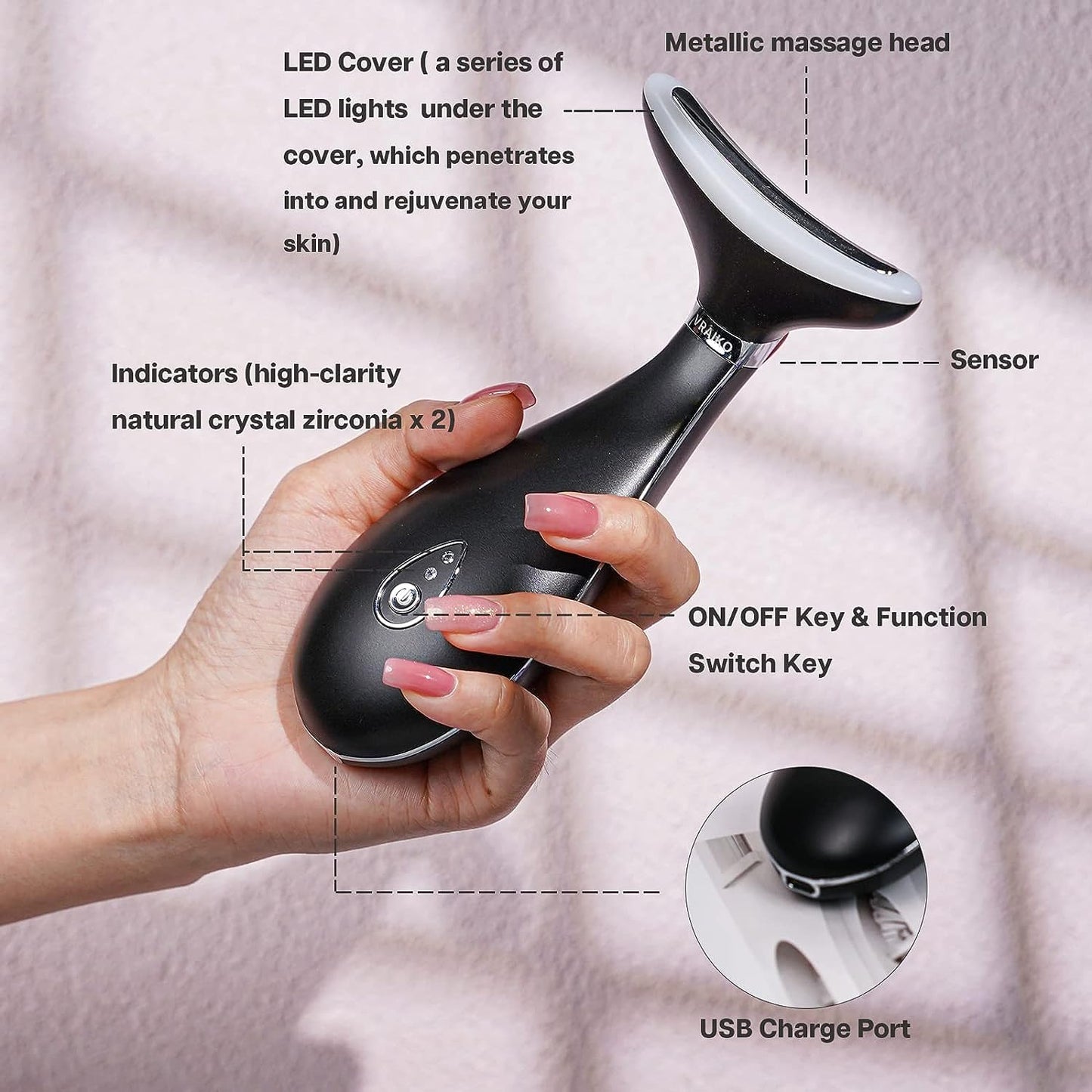 Dluxe Ave. Neck & Face Massager Skin Rejuvenation/  3-in-1 Space Black