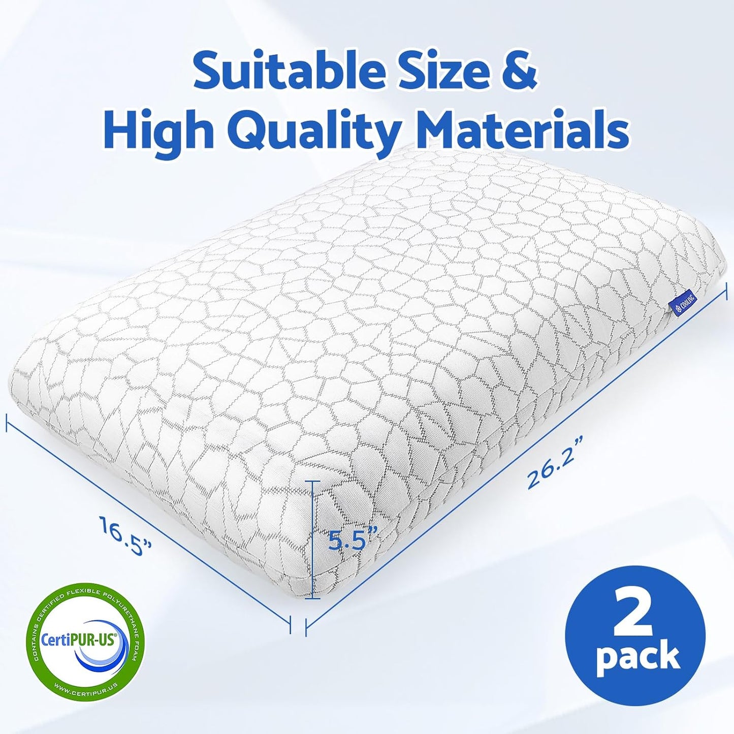 Dluxe Ave. ( STANDARD )  Memory Foam Cooling Pillows,  (2 Pack) Luxury Hotel Quality