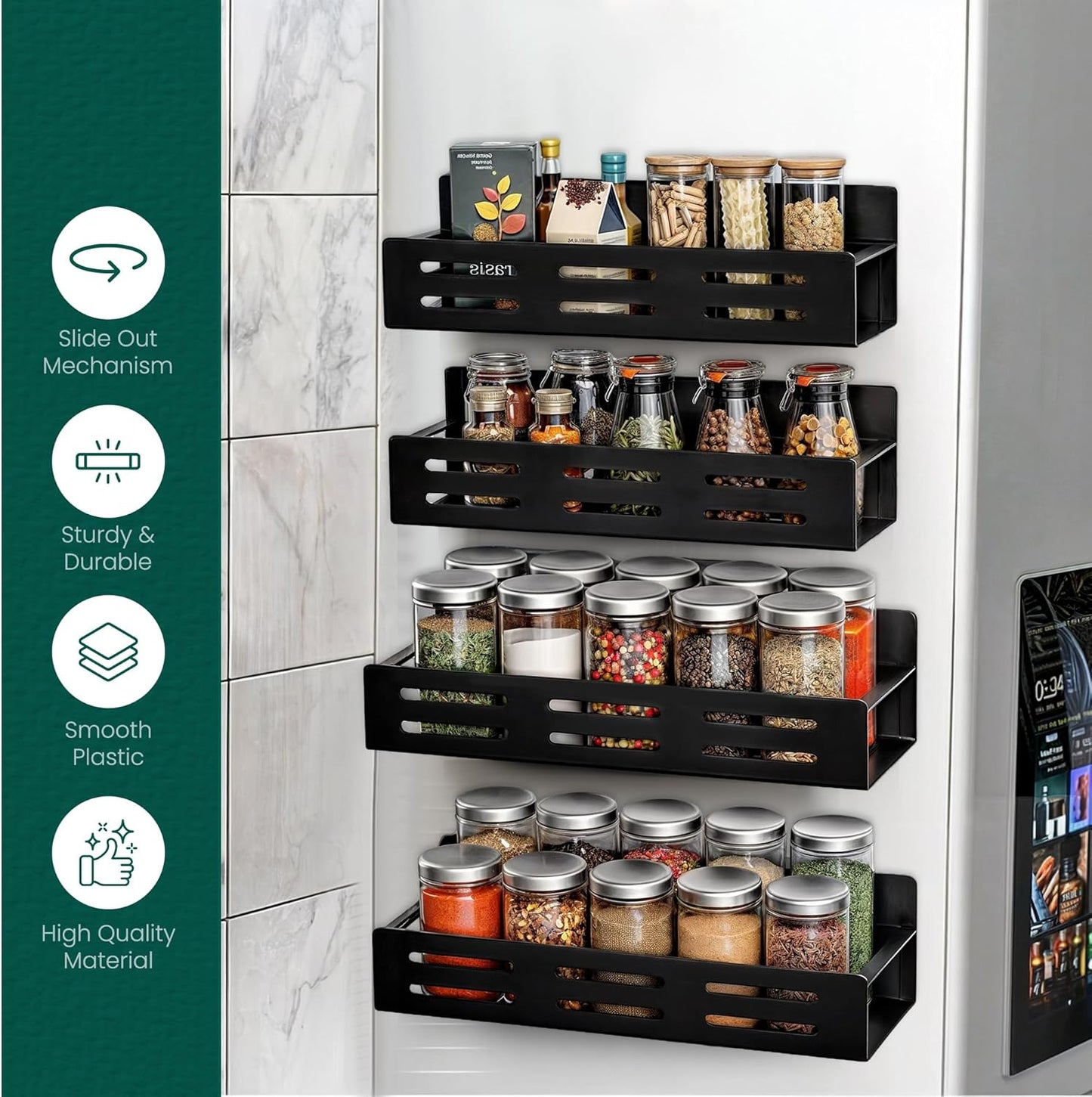 Dluxe Ave. Magnetic Spice Racks for Refrigerator Spice Rack/ 4 Pack
