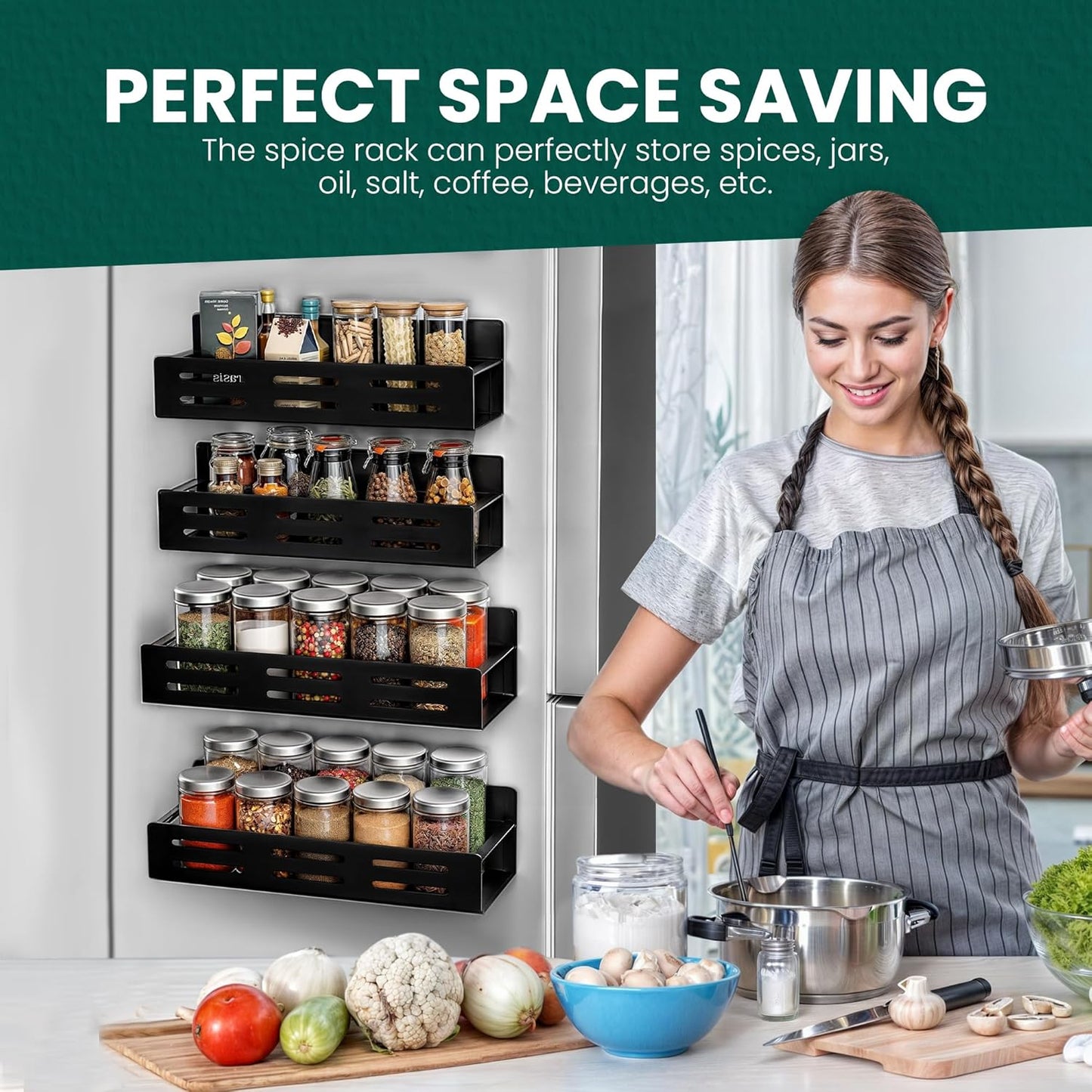 Dluxe Ave. Magnetic Spice Racks for Refrigerator Spice Rack/ 4 Pack