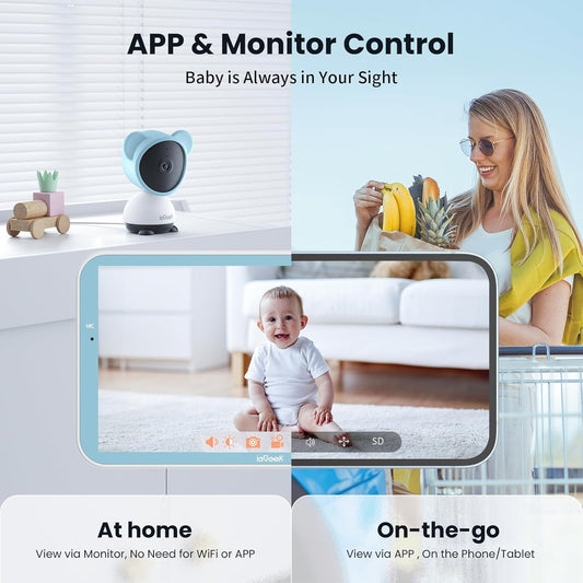 Dluxe Ave. ieGeek 5 Baby Monitor WiFi Smartphone 1080P Baby Camera Via Screen and App Control Night Vision Sound& Motion Detection 2-Way Talk 360° PTZ LCD Monitor Control