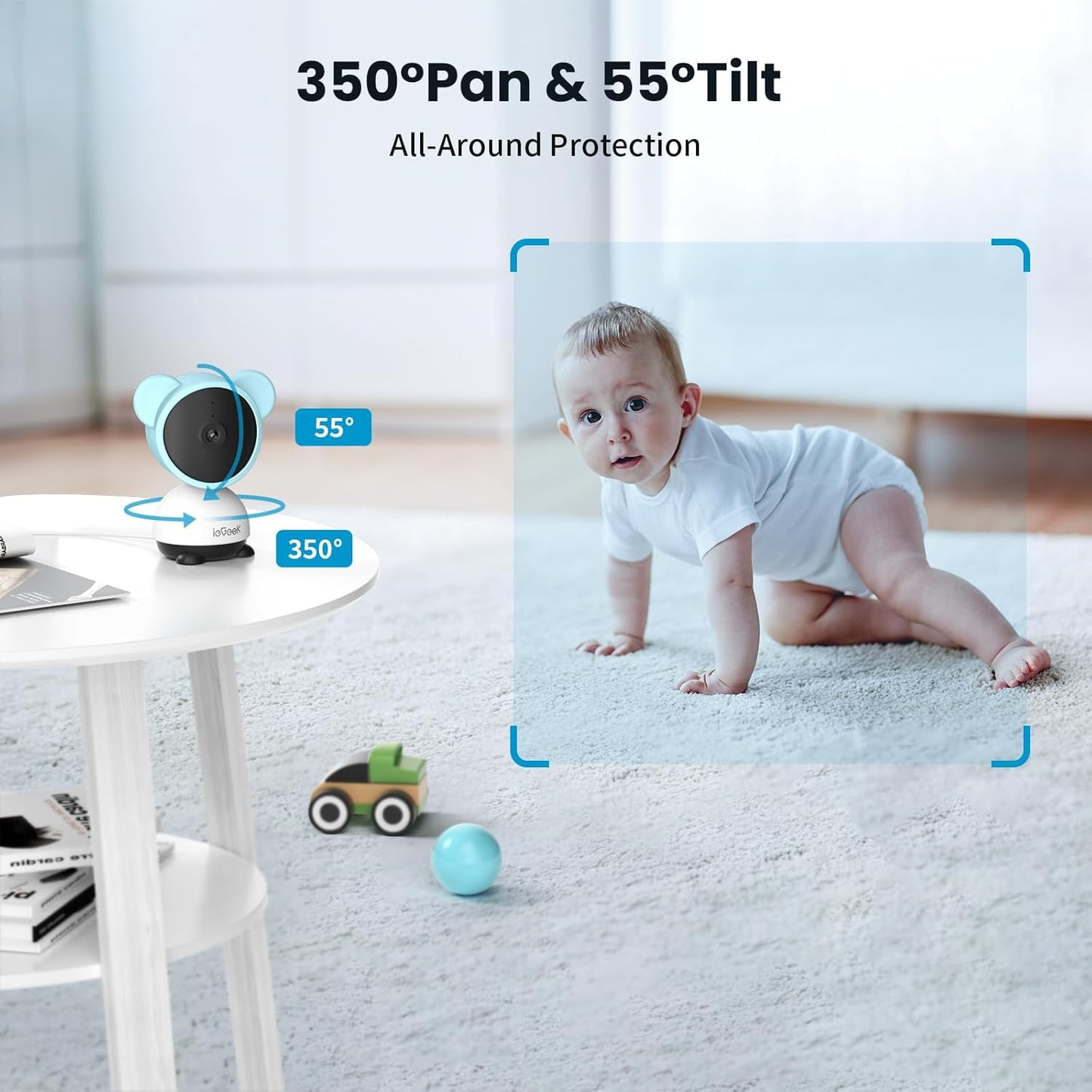 Dluxe Ave. ieGeek 5 Baby Monitor WiFi Smartphone 1080P Baby Camera Via Screen and App Control Night Vision Sound& Motion Detection 2-Way Talk 360° PTZ LCD Monitor Control