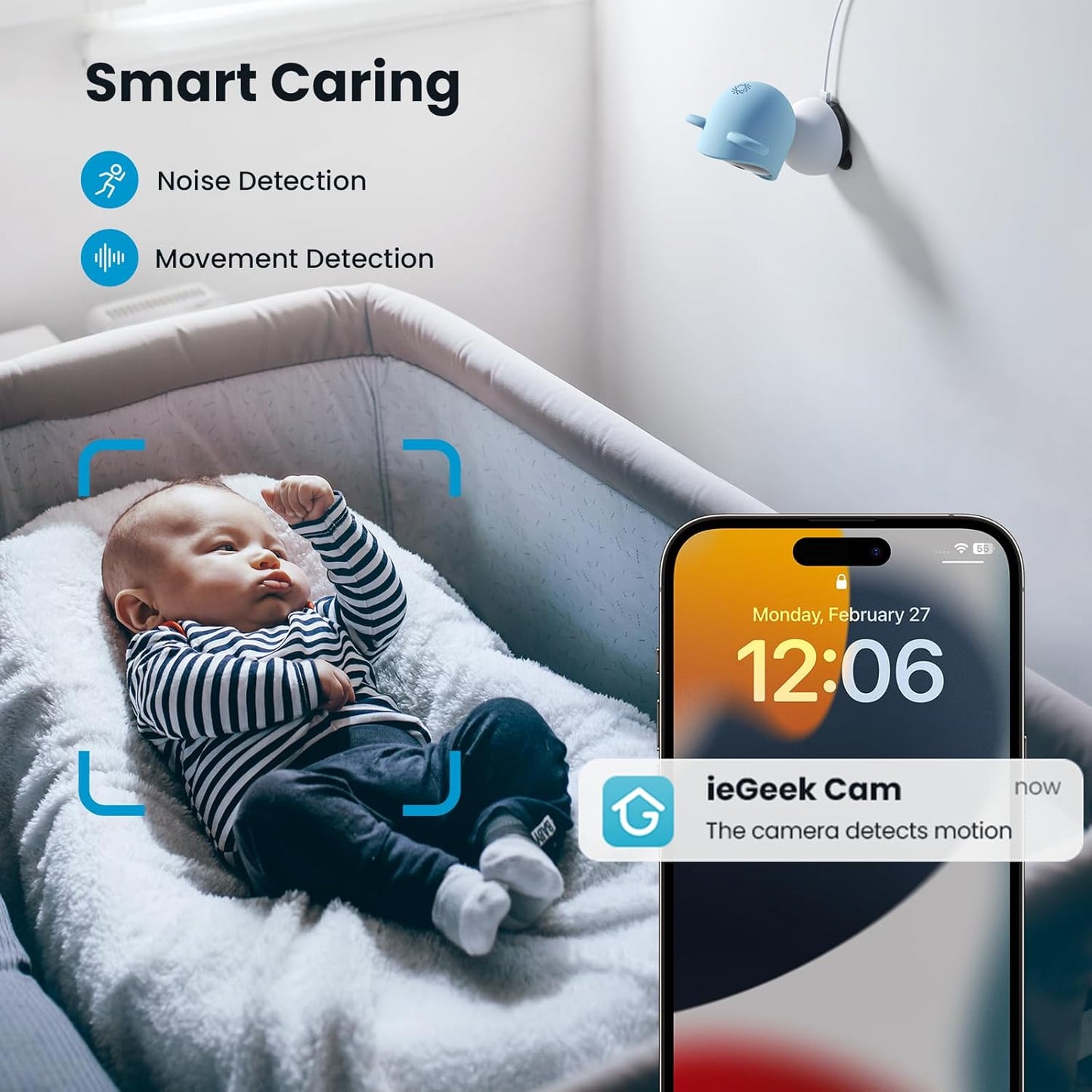 Dluxe Ave. ieGeek 5 Baby Monitor WiFi Smartphone 1080P Baby Camera Via Screen and App Control Night Vision Sound& Motion Detection 2-Way Talk 360° PTZ LCD Monitor Control