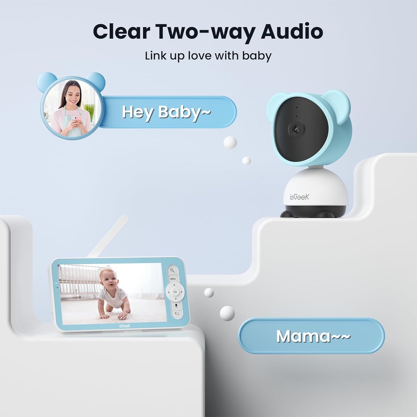 Dluxe Ave. ieGeek 5 Baby Monitor WiFi Smartphone 1080P Baby Camera Via Screen and App Control Night Vision Sound& Motion Detection 2-Way Talk 360° PTZ LCD Monitor Control
