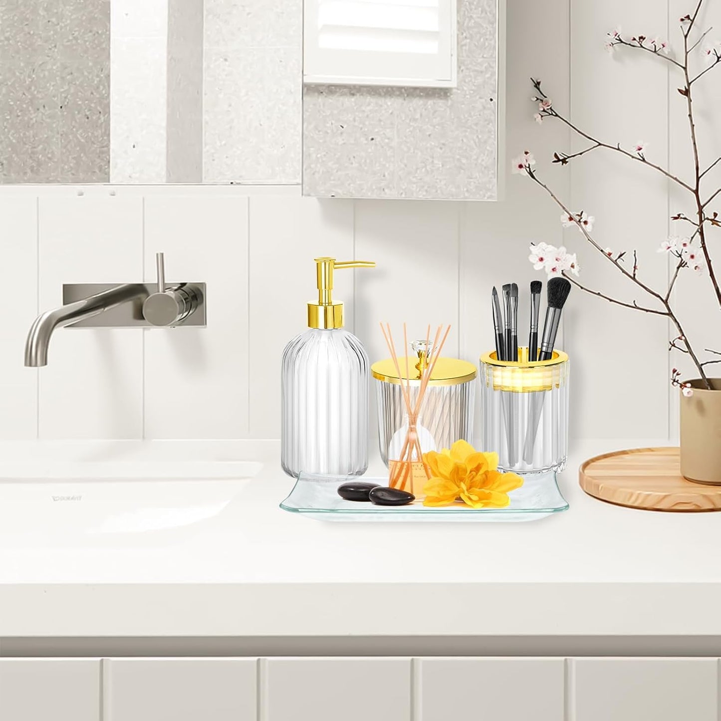 Dluxe Ave. Bathroom Accessories Set 4Pcs Clear and Gold Glass Bathroom Accessories Sets