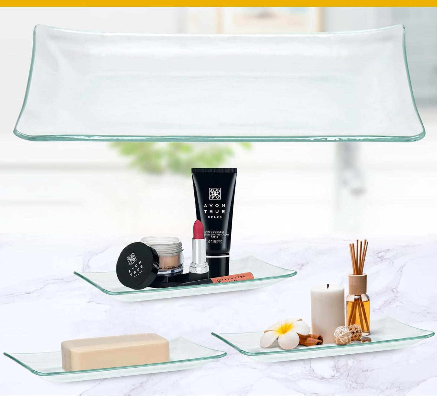 Dluxe Ave. Bathroom Accessories Set 4Pcs Clear and Gold Glass Bathroom Accessories Sets