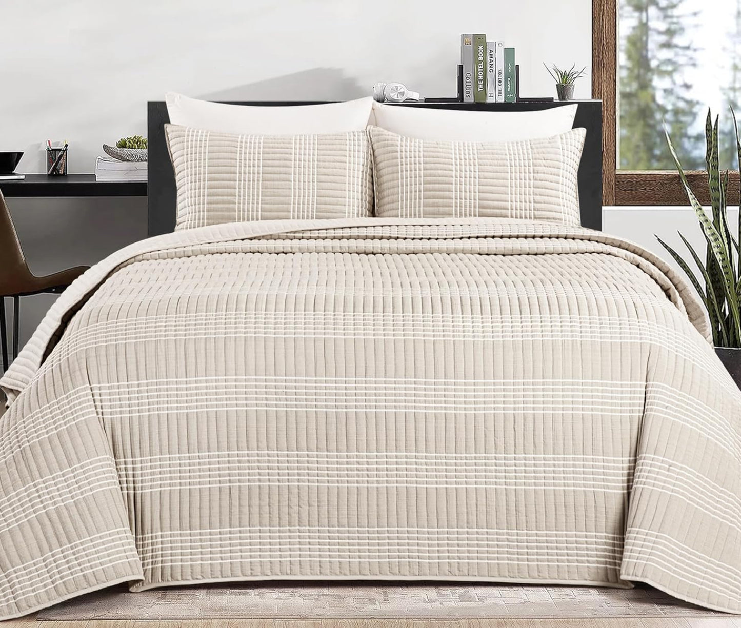 Dluxe Ave. ( KING ) 3Pcs Quilt Bedding Set/ All Season/ Beige