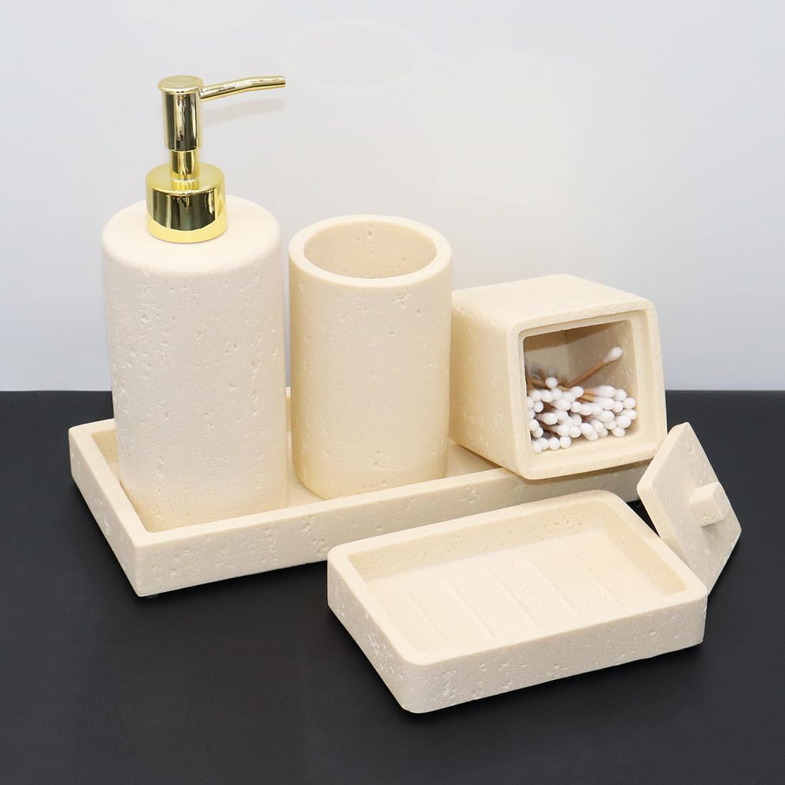 Dluxe Ave. MTYyxk Beige Bathroom Accessories Set 5 Pcs Bathroom Accessory Set