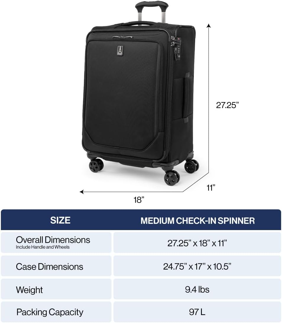 Dluxe Ave.Classic Lightweight Softside Expandable Checked Luggage/8 Wheel Spinner/ TSA Lock/( Black)25-Inch