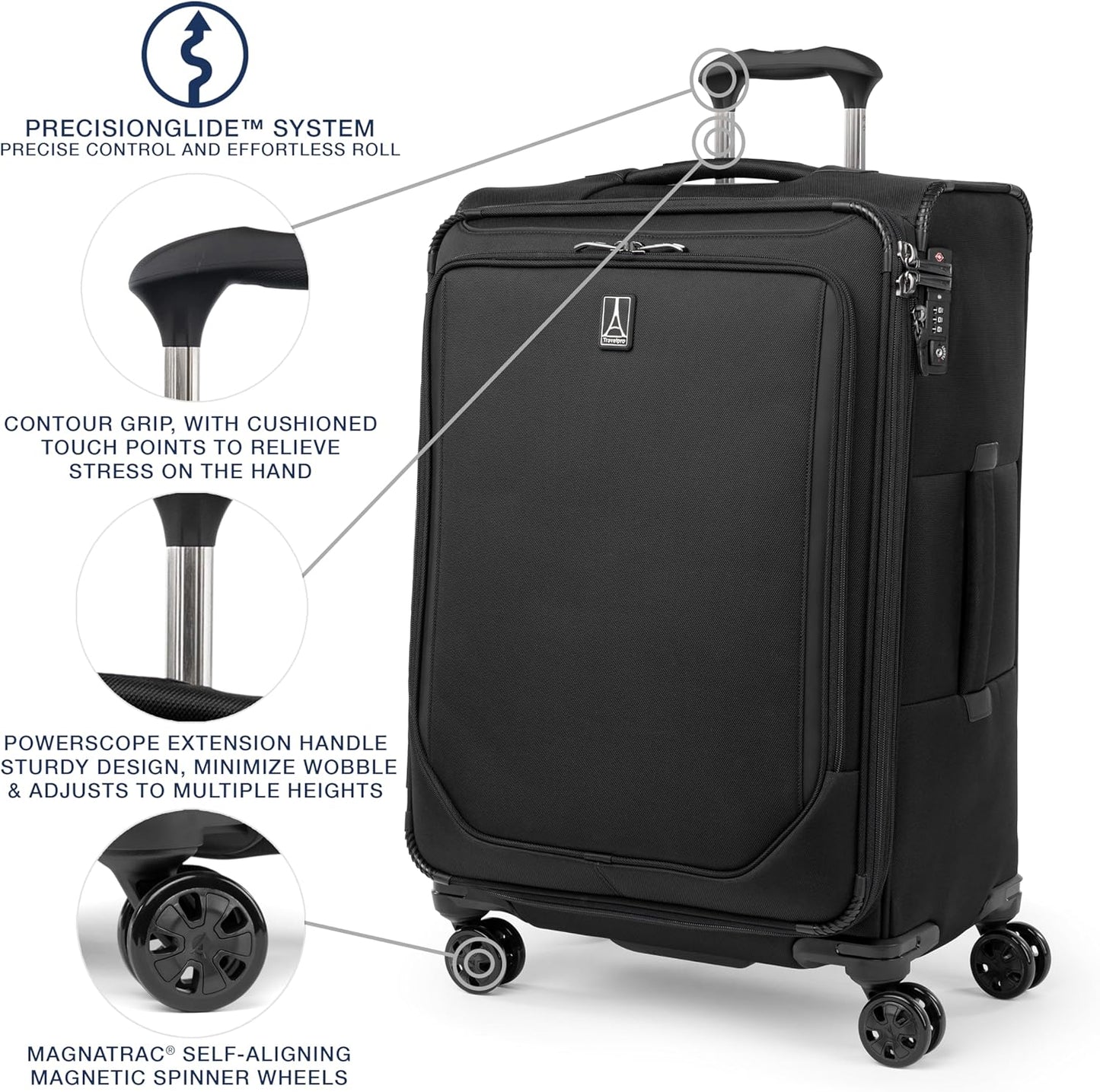 Dluxe Ave.Classic Lightweight Softside Expandable Checked Luggage/8 Wheel Spinner/ TSA Lock/( Black)25-Inch