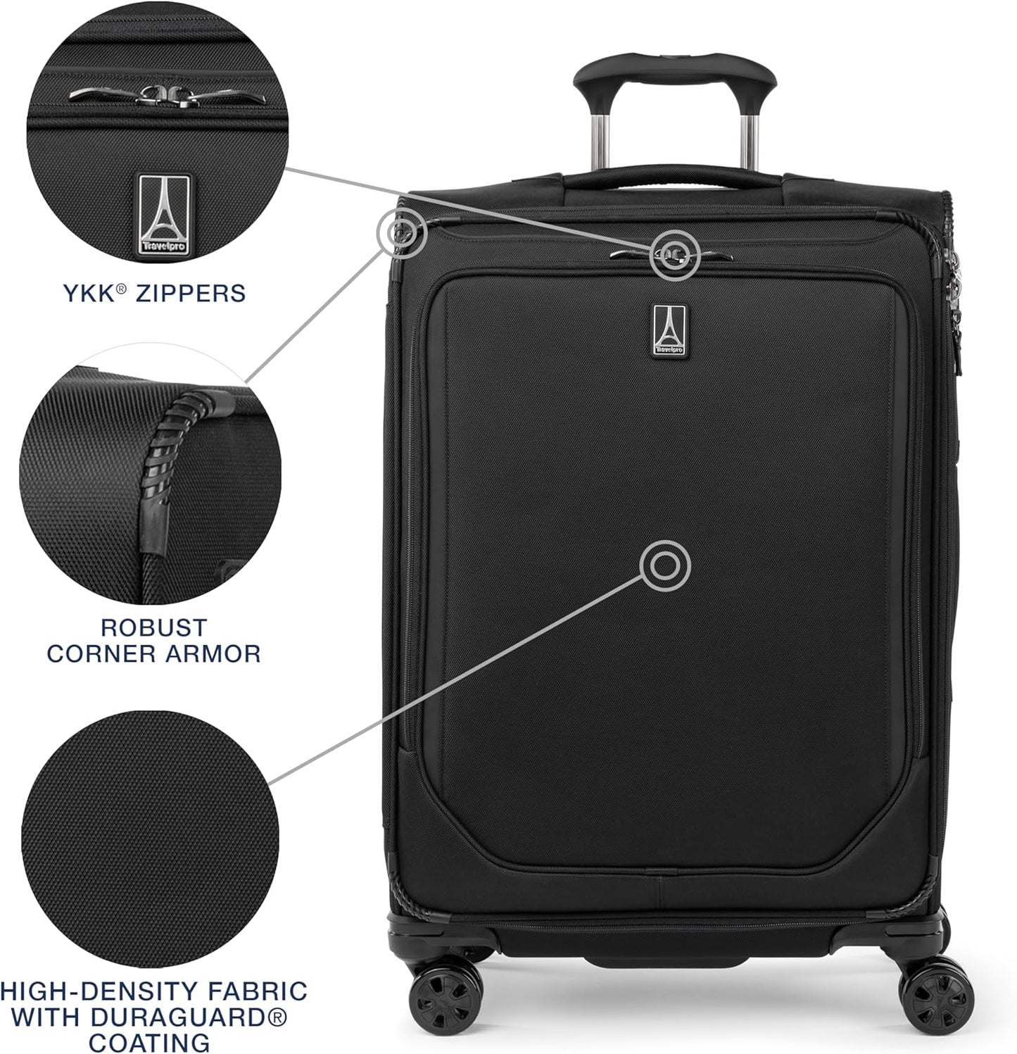 Dluxe Ave.Classic Lightweight Softside Expandable Checked Luggage/8 Wheel Spinner/ TSA Lock/( Black)25-Inch