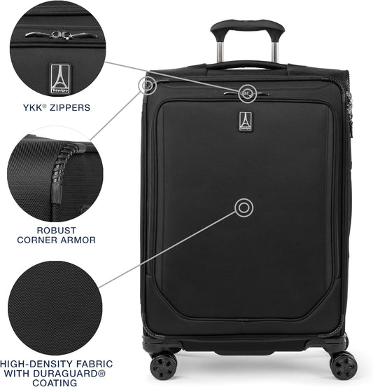 Dluxe Ave.Classic Lightweight Softside Expandable Checked Luggage/8 Wheel Spinner/ TSA Lock/( Black)25-Inch