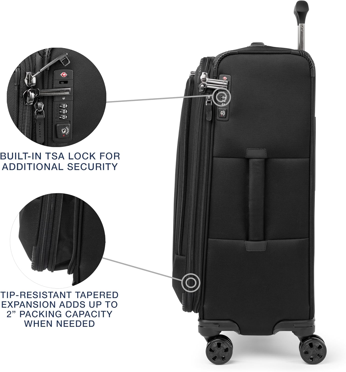 Dluxe Ave.Classic Lightweight Softside Expandable Checked Luggage/8 Wheel Spinner/ TSA Lock/( Black)25-Inch