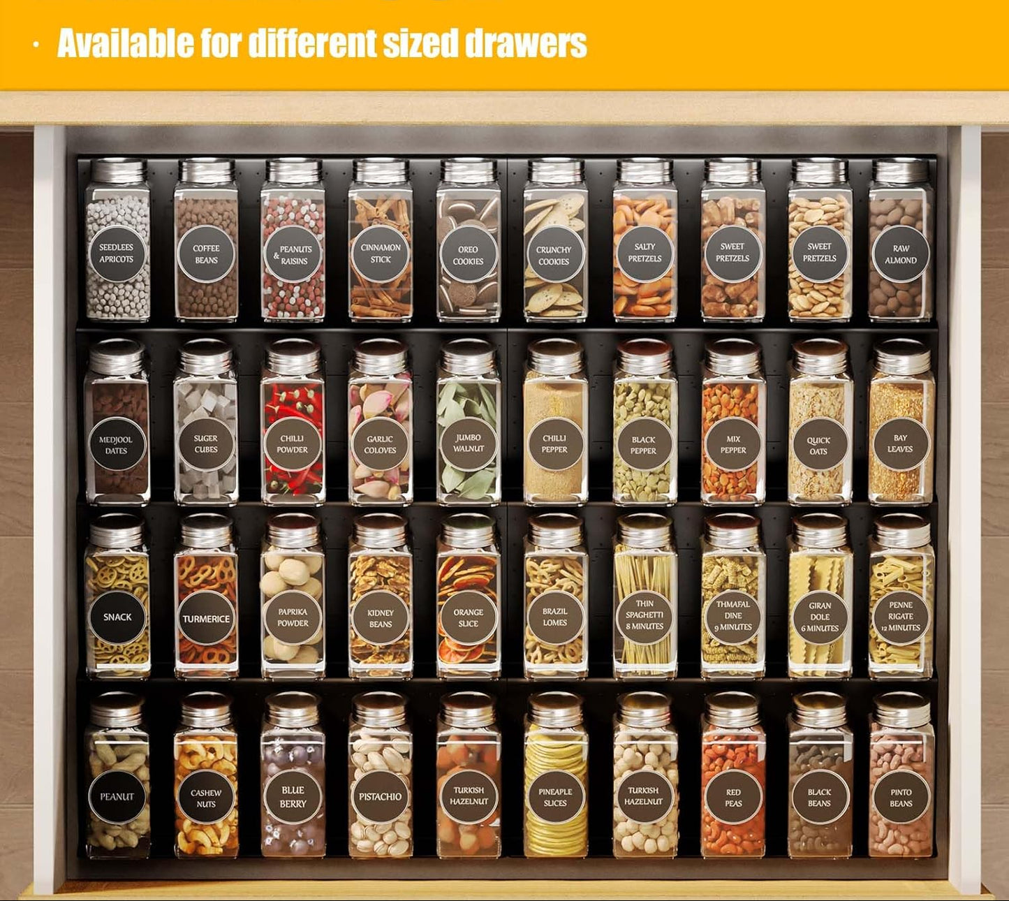 Dluxe Ave. Spice Drawer Organizer/ 8 Tier Expandable/ from 11.7" to 23.2"/Tray Insert for Kitchen Drawers