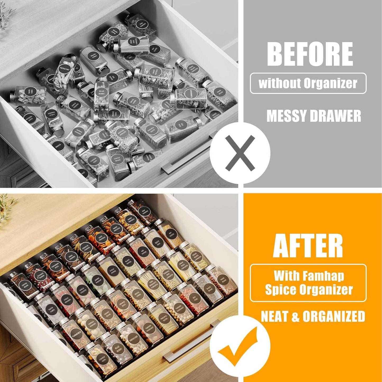 Dluxe Ave. Spice Drawer Organizer/ 8 Tier Expandable/ from 11.7" to 23.2"/Tray Insert for Kitchen Drawers