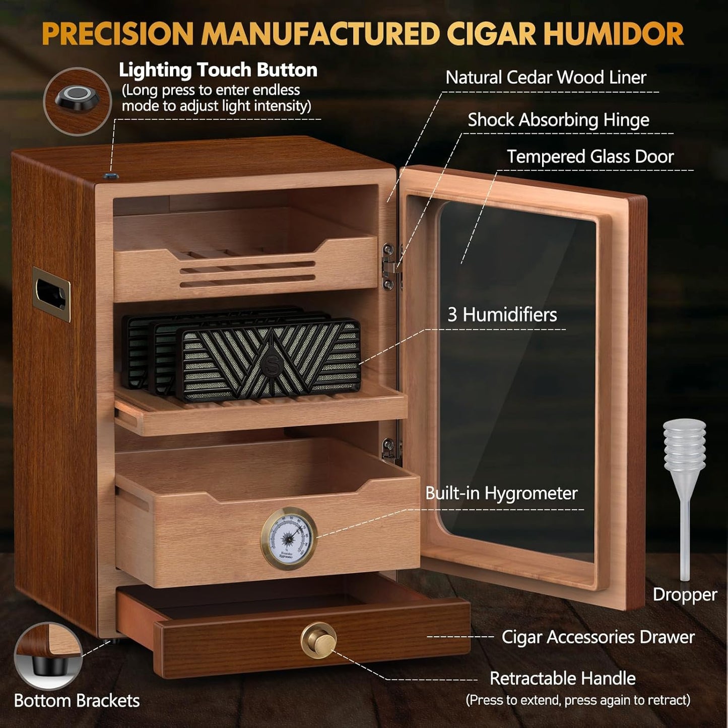 Dluxe Ave. Cigar Humidor Cabinet/ Light Control System/ Spanish Cedar Wood Shelves / (Brown)