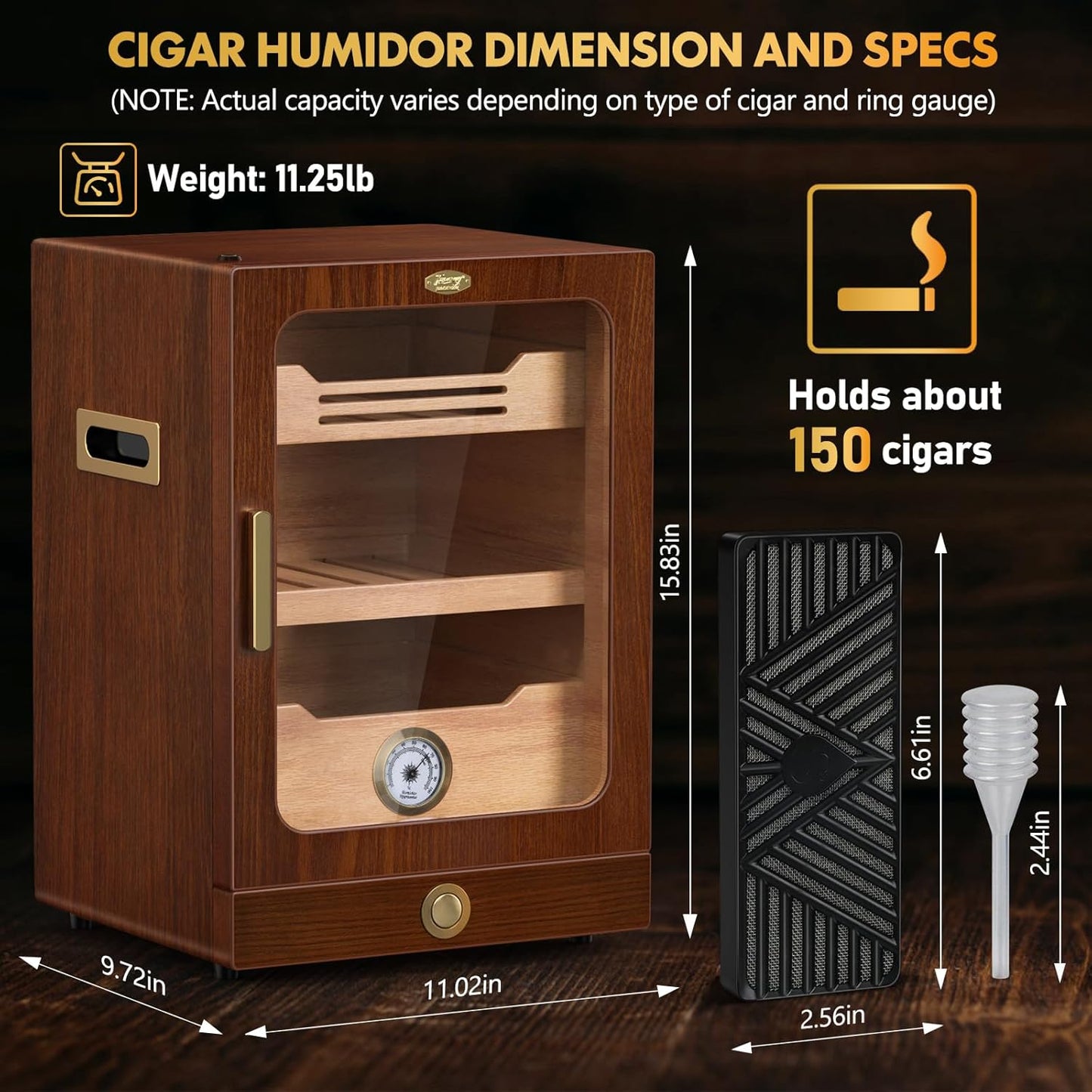 Dluxe Ave. Cigar Humidor Cabinet/ Light Control System/ Spanish Cedar Wood Shelves / (Brown)