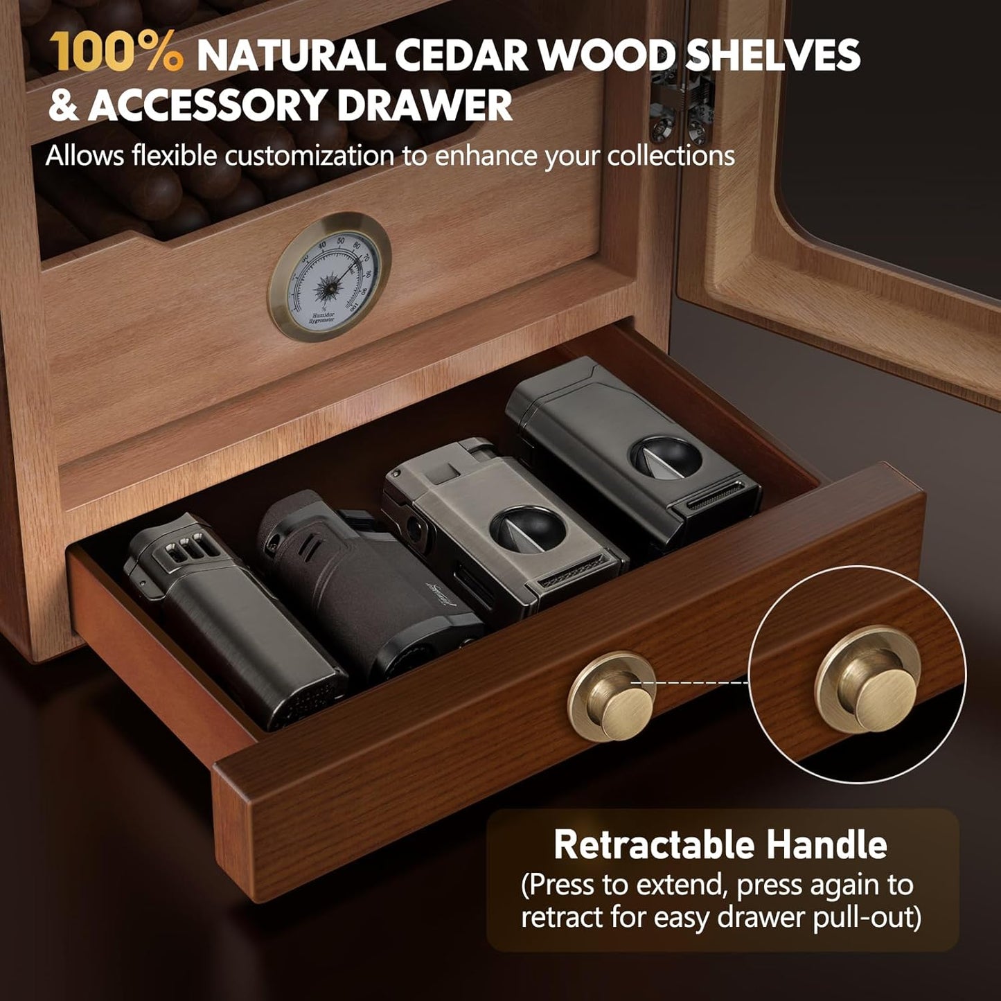 Dluxe Ave. Cigar Humidor Cabinet/ Light Control System/ Spanish Cedar Wood Shelves / (Brown)