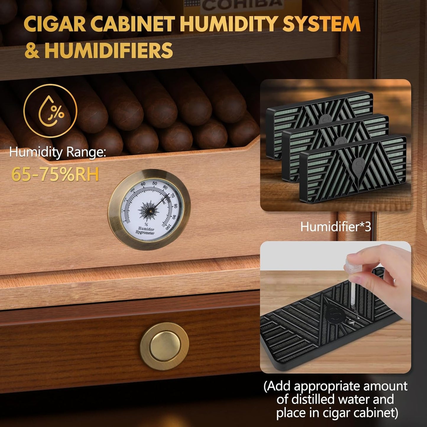 Dluxe Ave. Cigar Humidor Cabinet/ Light Control System/ Spanish Cedar Wood Shelves / (Brown)