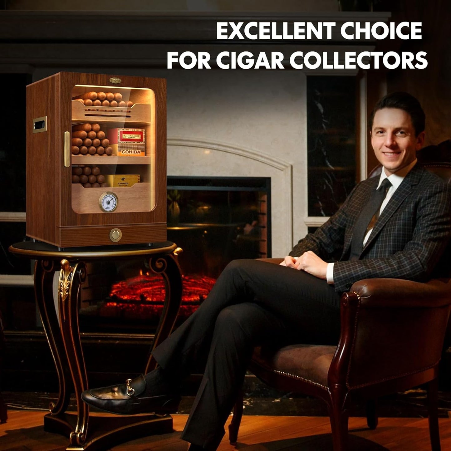 Dluxe Ave. Cigar Humidor Cabinet/ Light Control System/ Spanish Cedar Wood Shelves / (Brown)