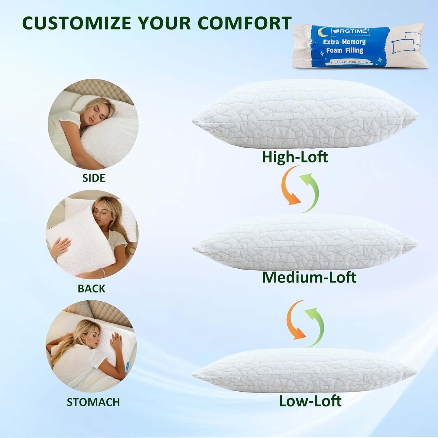 Dluxe Ave ( QUEEN ) Cooling Pillows { ADJUSTABLE } Shredded Memory Foam ,Set of 2, Luxury Hotel Quality
