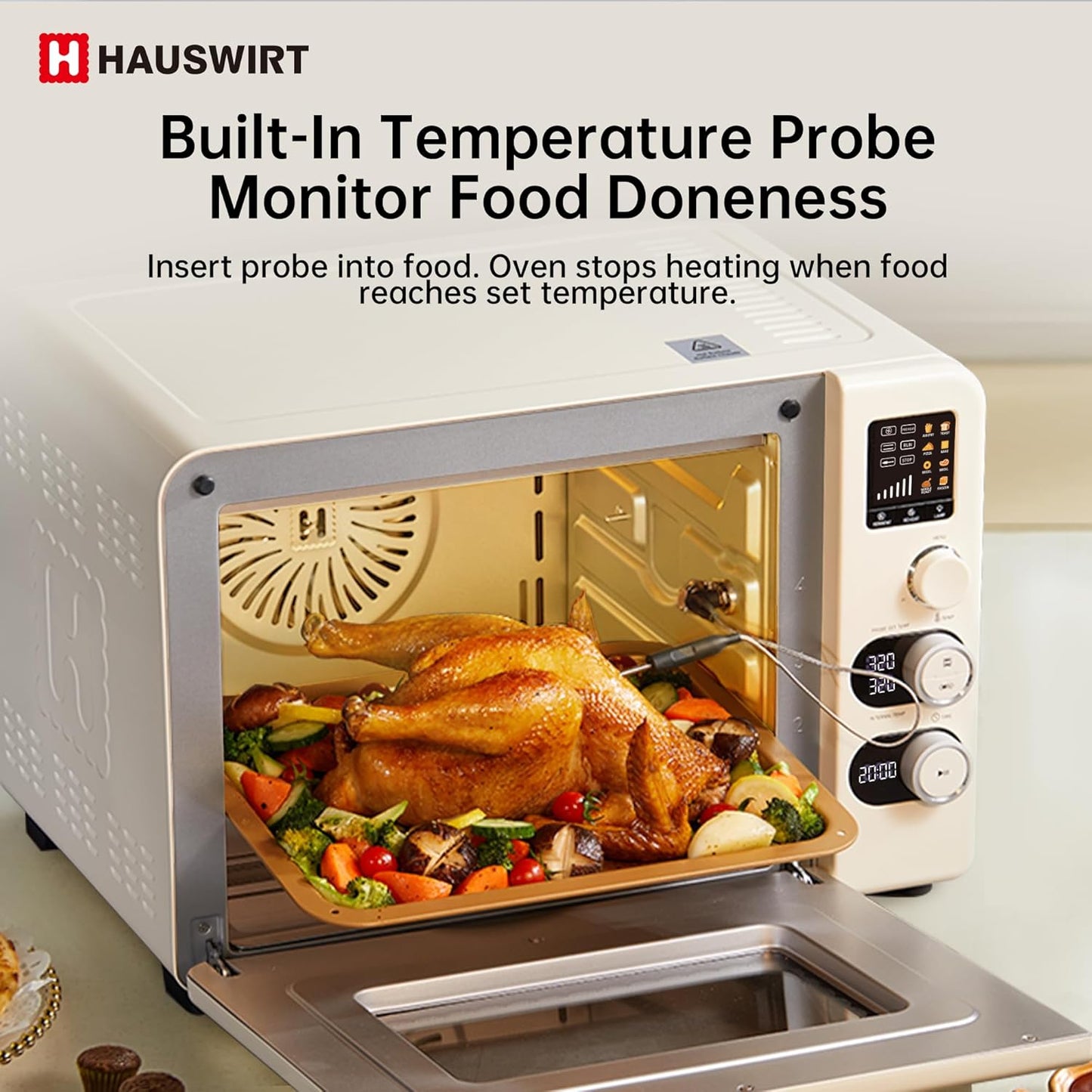 Dluxe Ave. Oven with Thermometer 42QT XL Large Capacity Oven Double Bake 8 Menu Modes Countertop/ Cream White