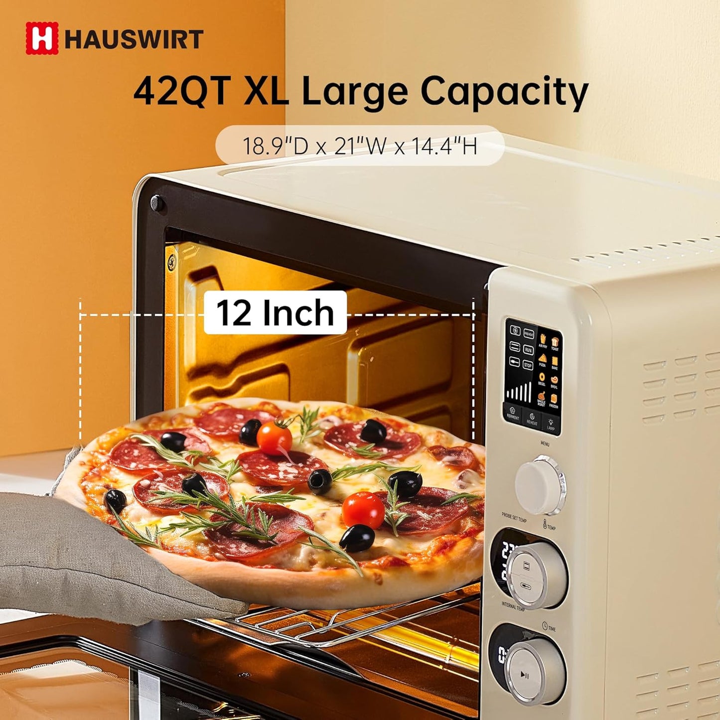 Dluxe Ave. Oven with Thermometer 42QT XL Large Capacity Oven Double Bake 8 Menu Modes Countertop/ Cream White