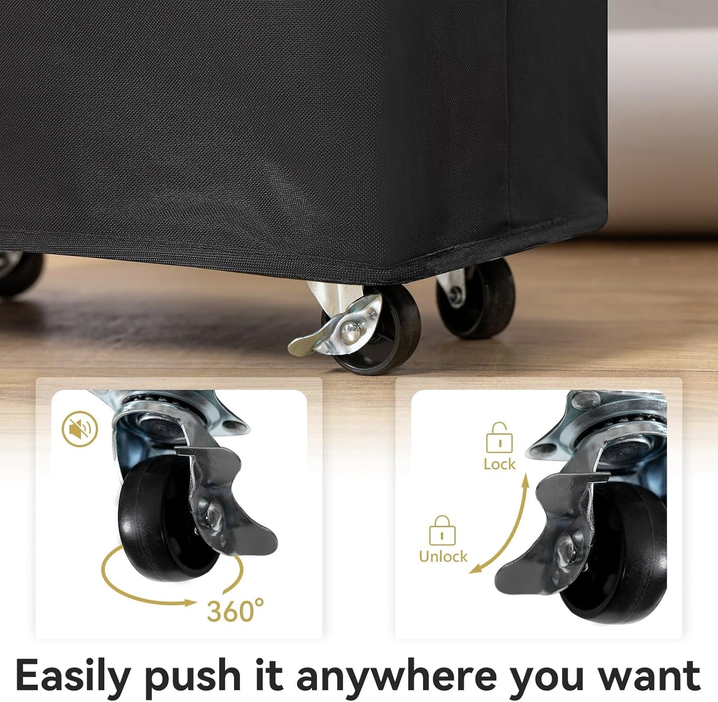 Dluxe Ave. Chirslley 60L Slim Laundry Basket with WheelsNarrow Laundry Hamper with Lid and Removable Liner Bag Foldable Clothes Hamper Organizer with Bamboo Handles for Bathroom Dorm Bedroom Black