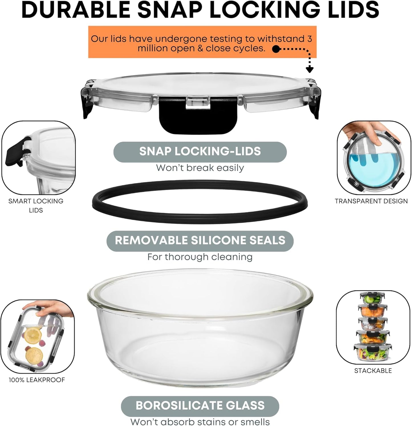 Dluxe Ave. 30 PC Glass Food Storage Containers with Lids /Reusable